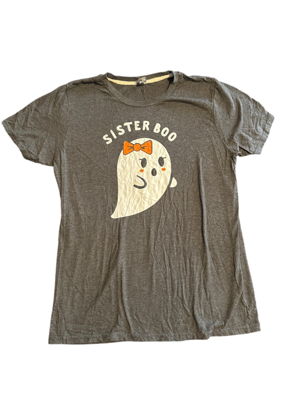 Sister Boo Gray Graphic Tee with Orange Bow